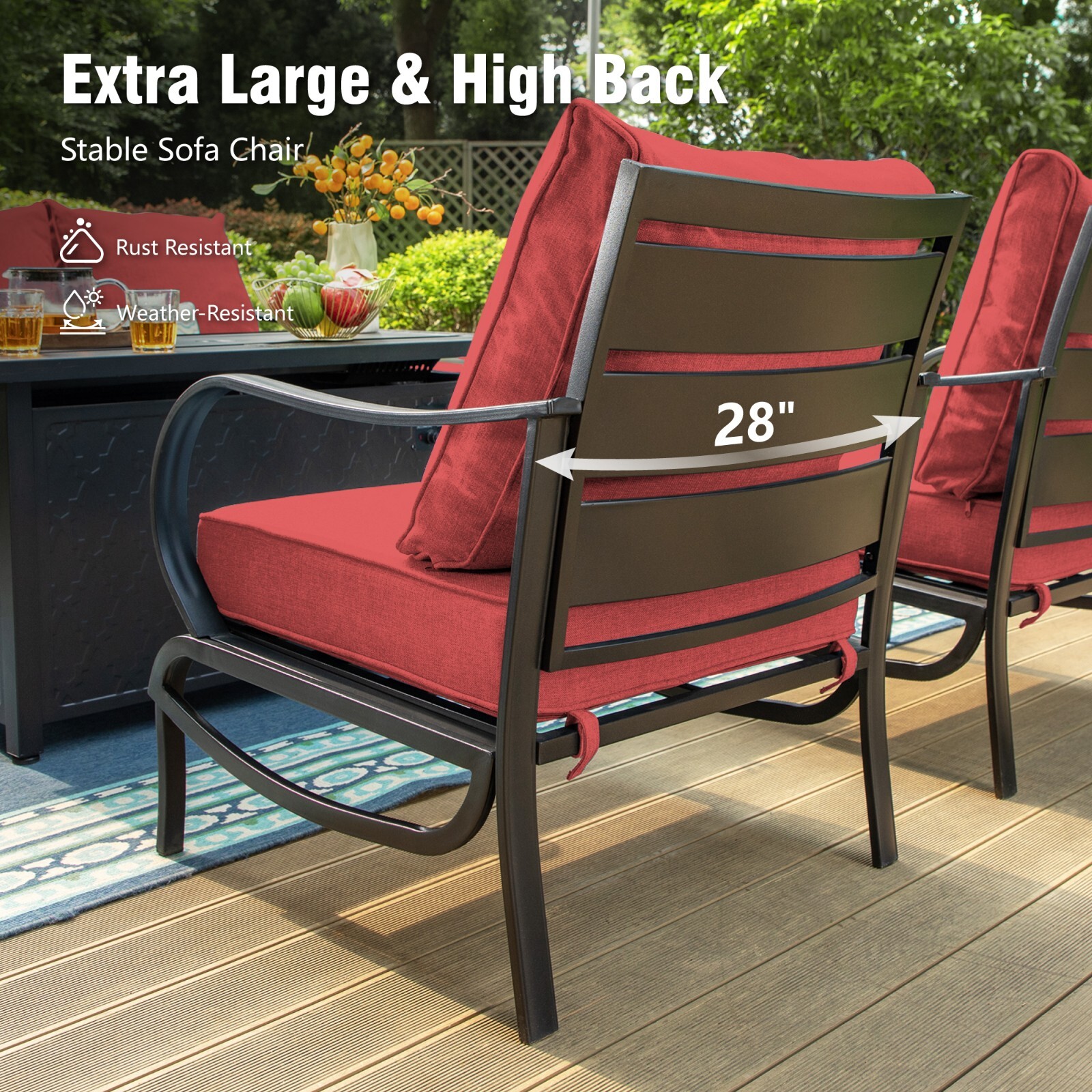 8Pcs Patio Furniture Sets Outdoor Conversation Set Sofa with 45″ Fire Pit Table
