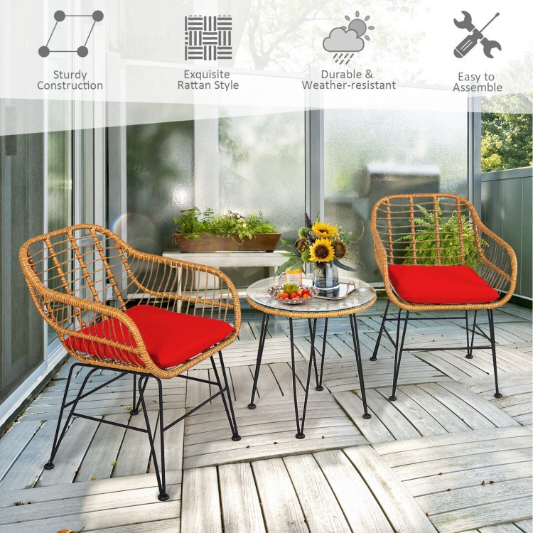 Sturdy Steel-Frame Rattan Set w/ Removable Cushion Covers