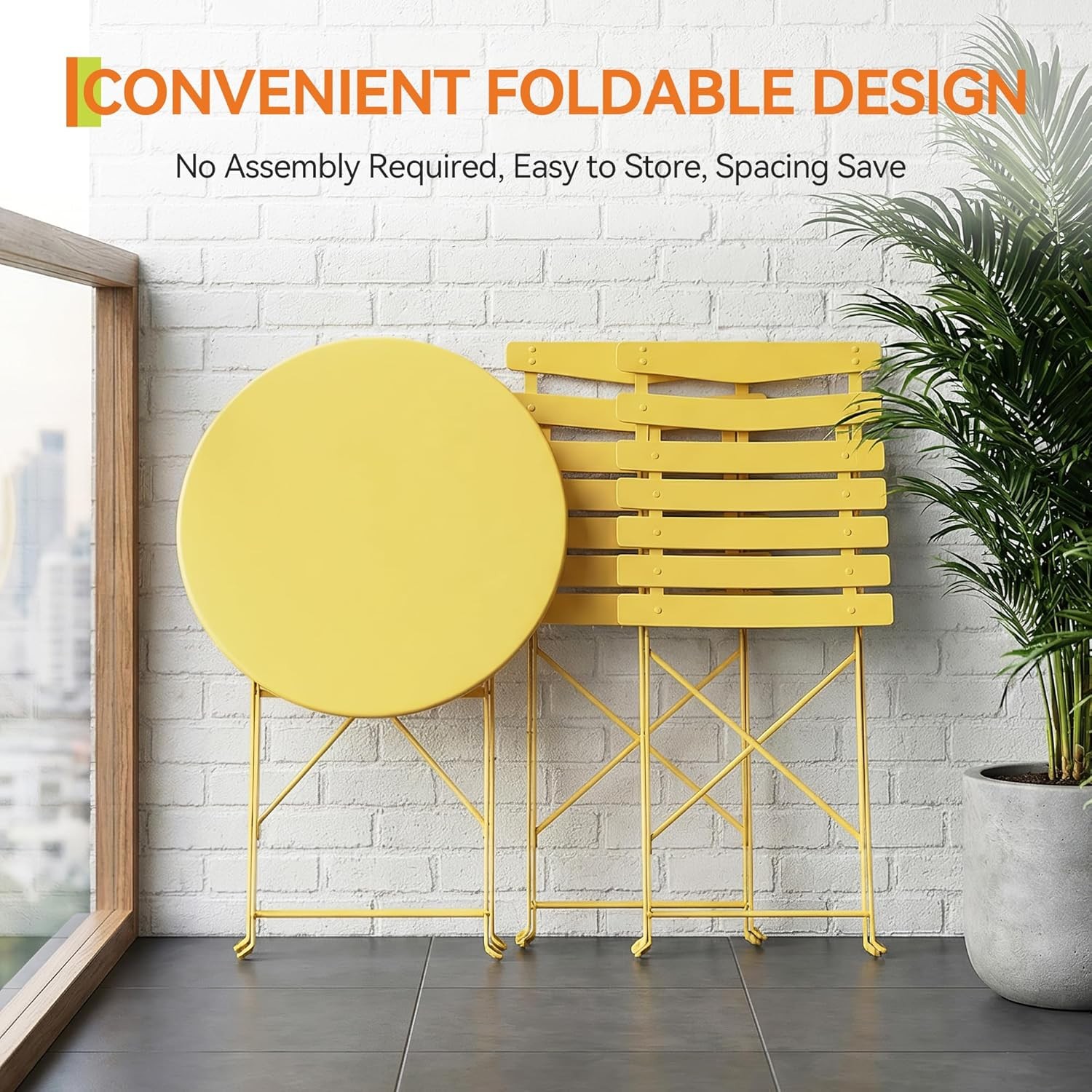 3-Piece Folding Bistro Set Weatherproof Patio Furniture Outdoor Table and Chairs