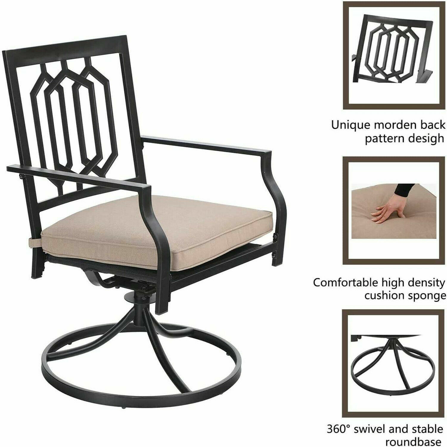 5 Piece Outdoor Patio Dining Table Chairs Set W/Cushion Square Table wivel Chair