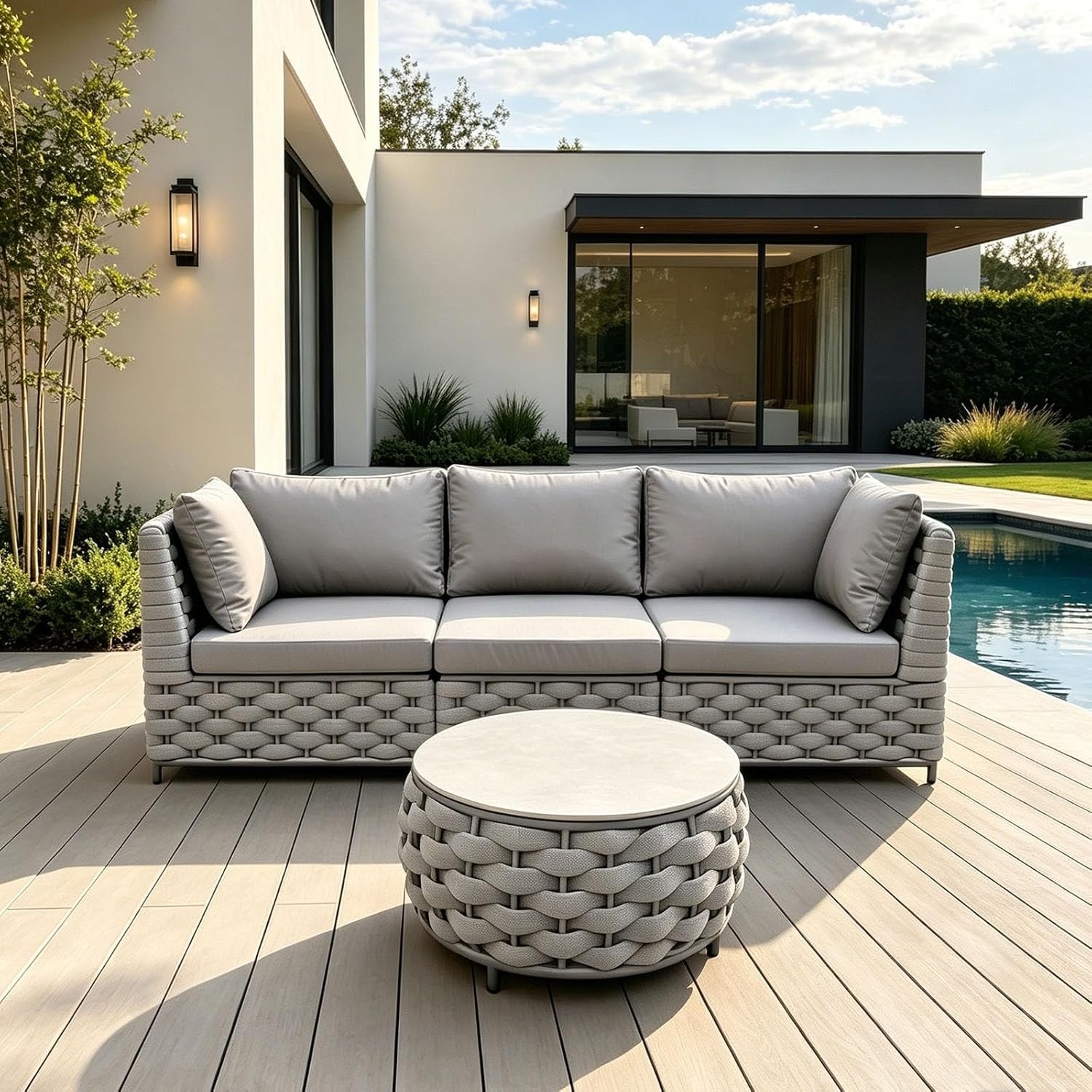 TWT 5-Piece Modular Outdoor Sectional Sofa 5-Seater Woven Rope Patio Couch