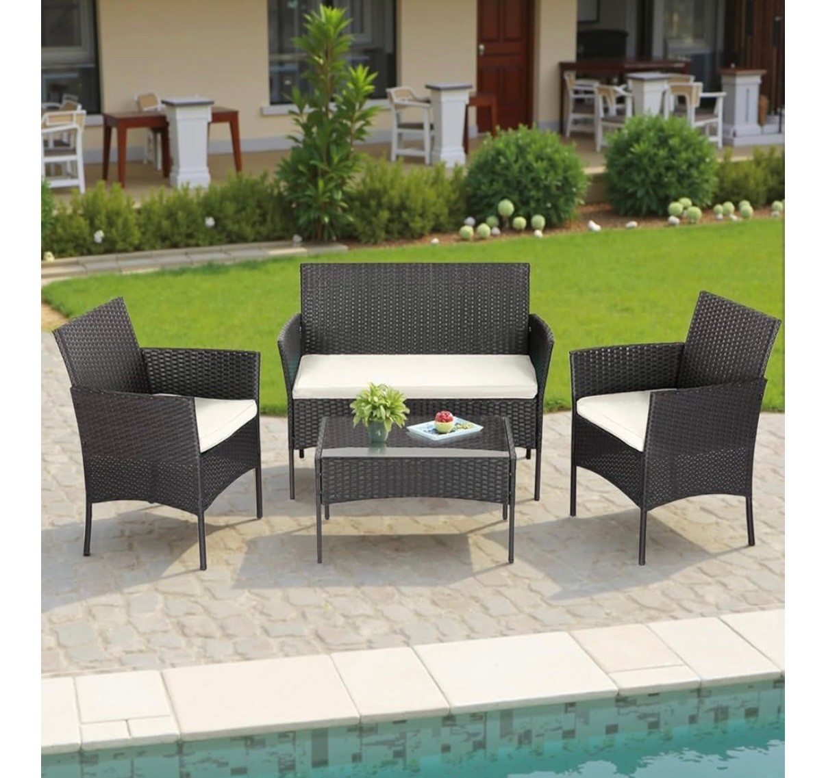 FDW | 4-Piece Patio Furniture Set | Black | Outdoor Wicker Furniture