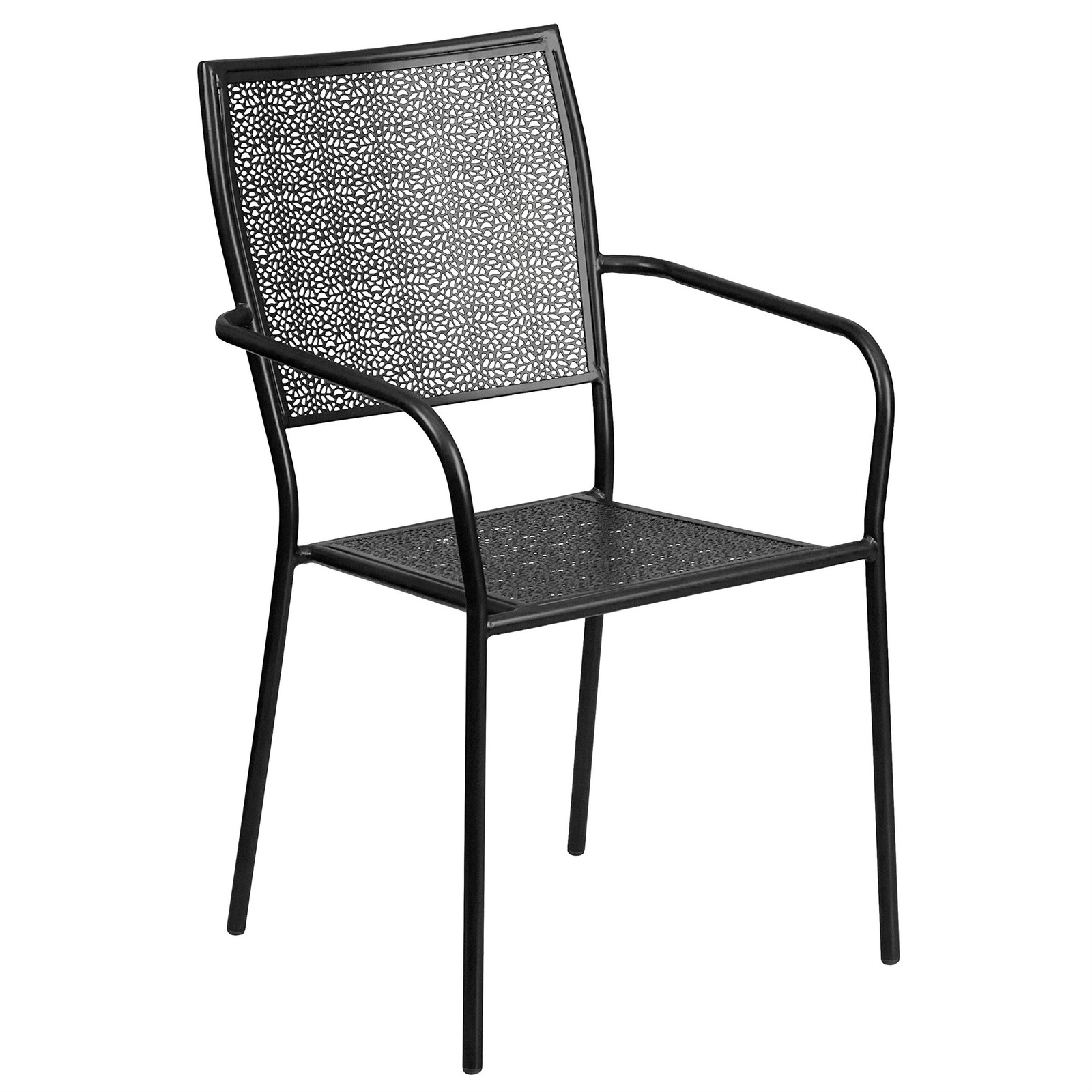Flash Furniture 3 Piece 28″ Square Steel Flower Print Patio Dining Set in Black