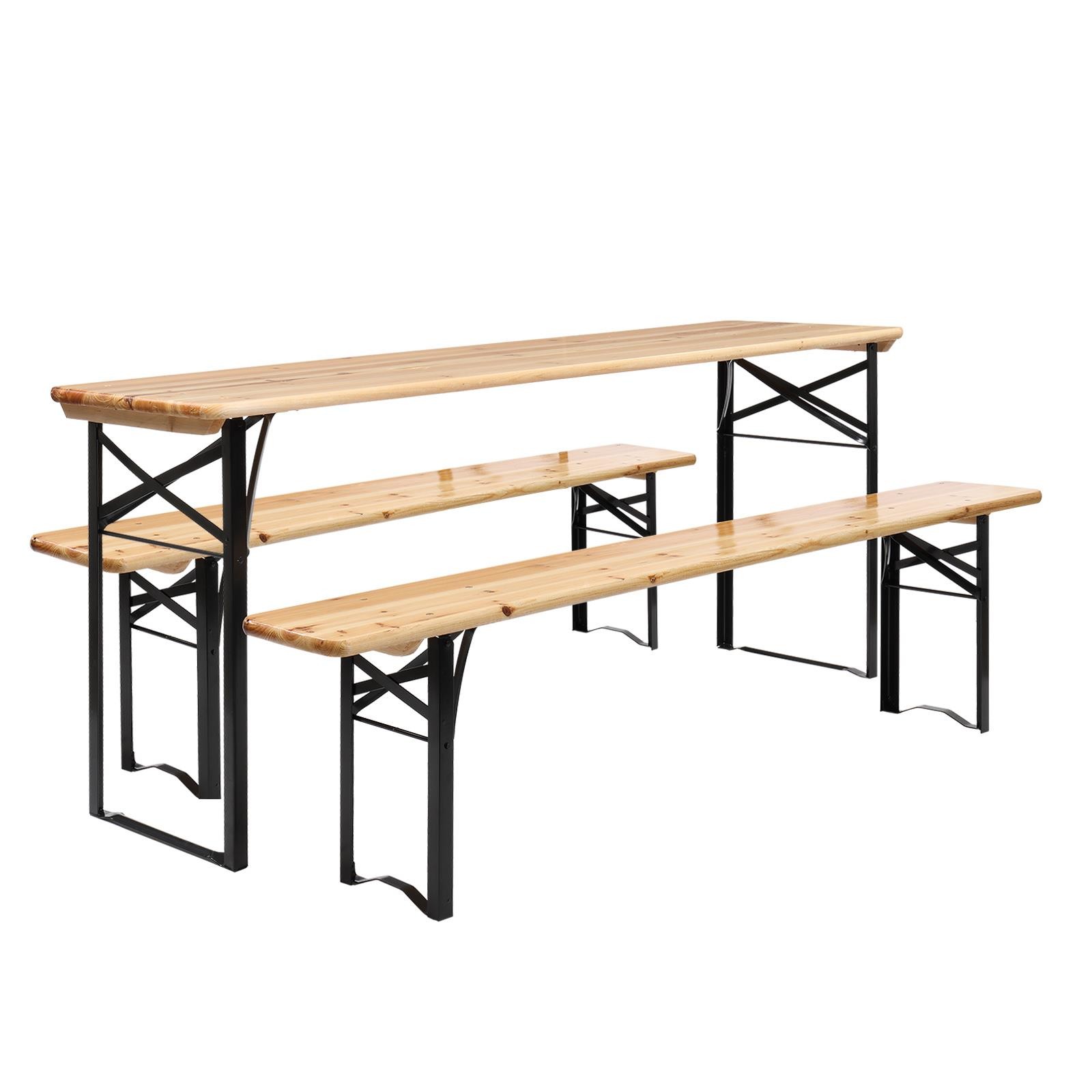 Wooden Folding Camping Table Bench 3PCS Set Patio Picnic for Garden Yard Outdoor
