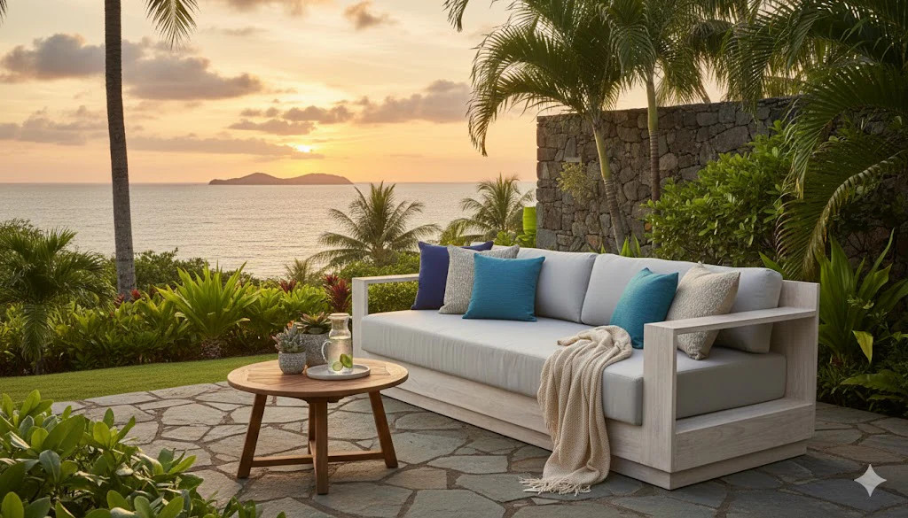Imperial Grove Outdoor Solid Teak Wood, Natural Look Sofa – 84″ Sofa and cover