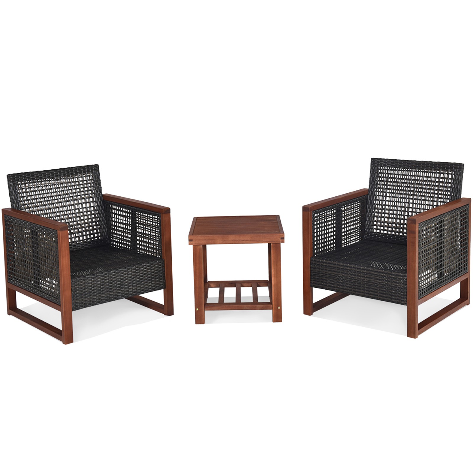 3PCS Rattan Wicker Patio Conversation Set Outdoor Furniture Set w/ Turquoise