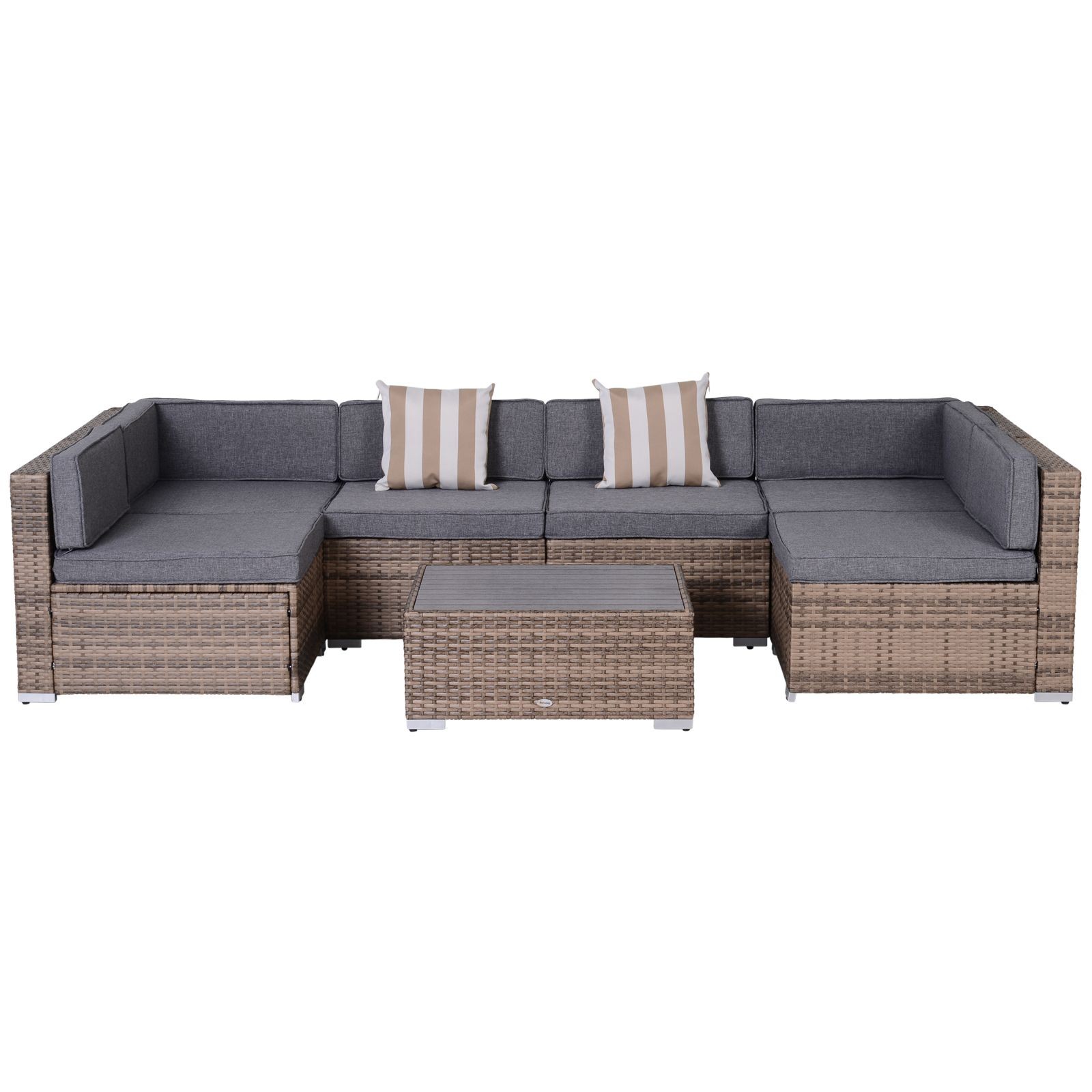 7-Piece Reconfigurable Outdoor Sofa Set, Gray Rattan, 350lb Capacity