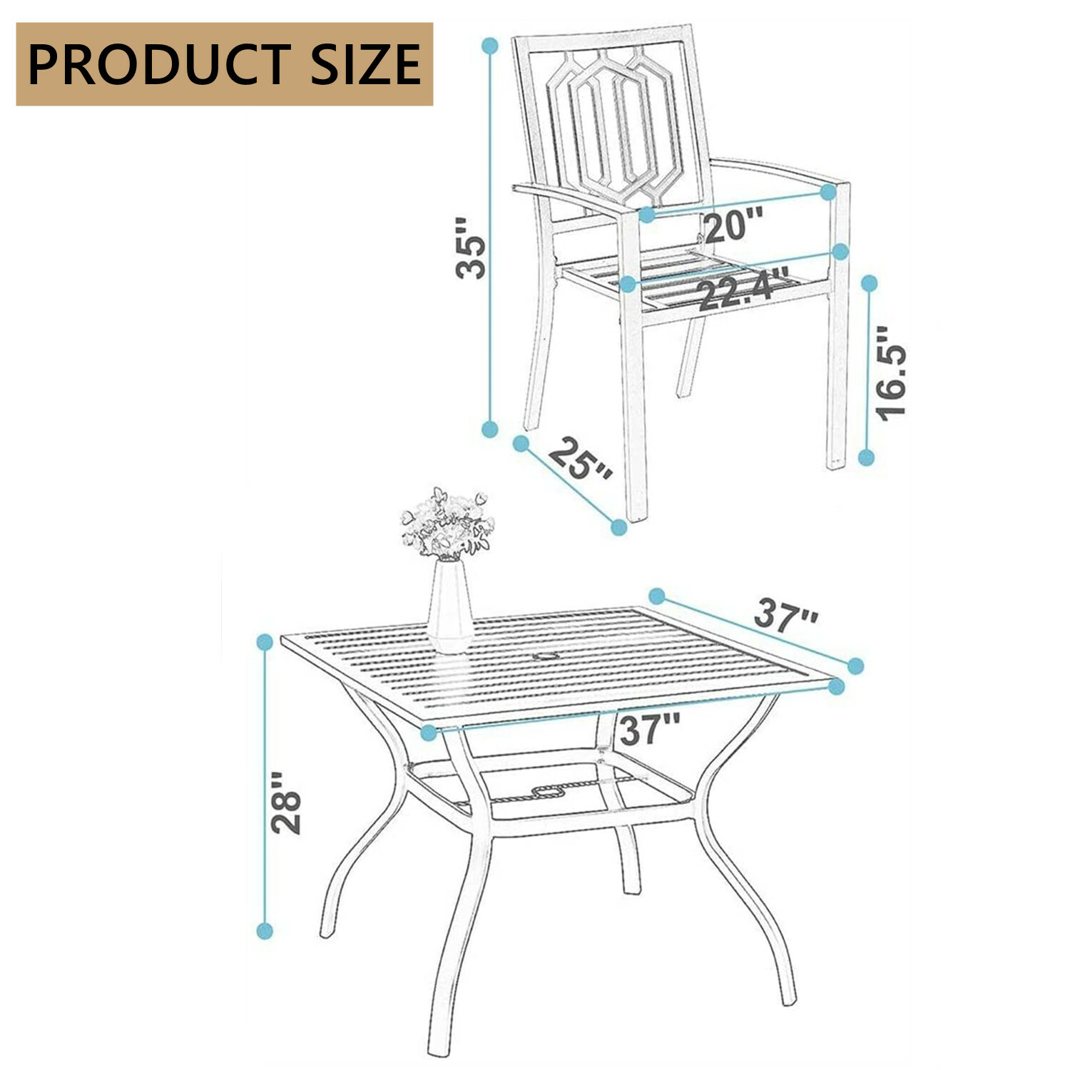 5 Piece Metal Patio Furniture Set Outdoor Table Chairs Dining Set Bistro Tables
