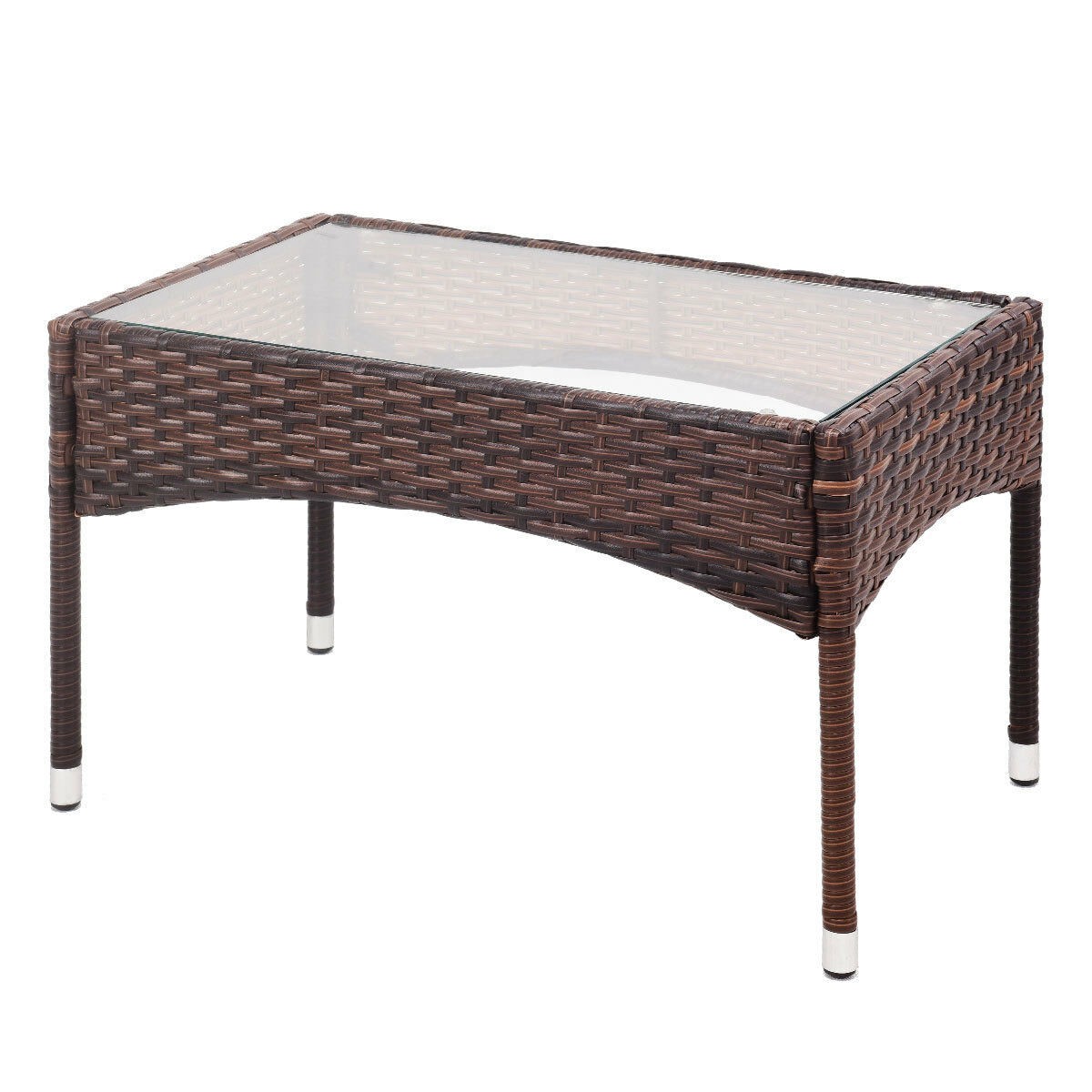 4PCS Outdoor Patio PE Rattan Wicker Table Shelf Sofa Furniture Set With Cushion