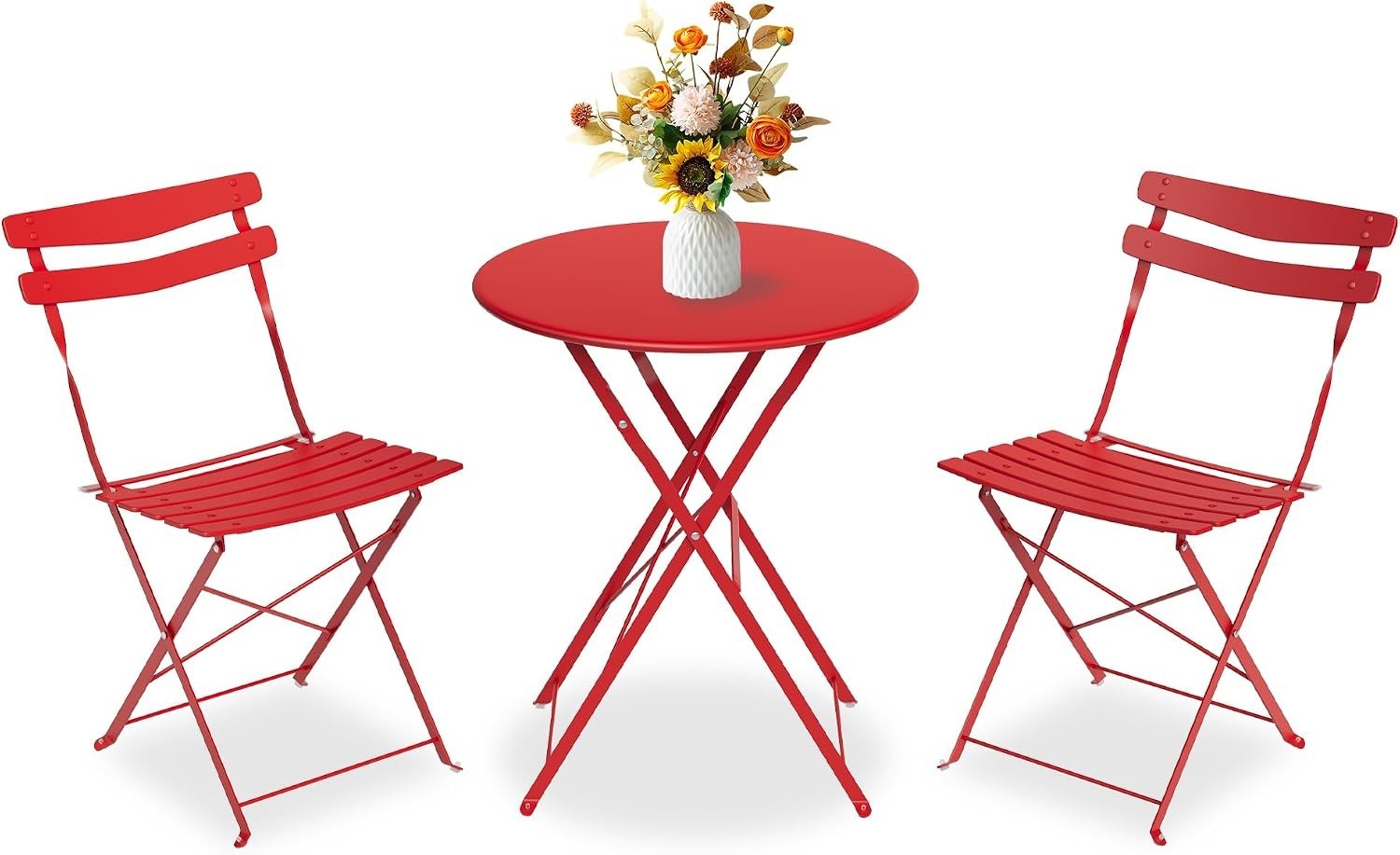 3 Piece Folding Patio Bistro Table and 2 Chair Outdoor Patio Furniture Set Metal