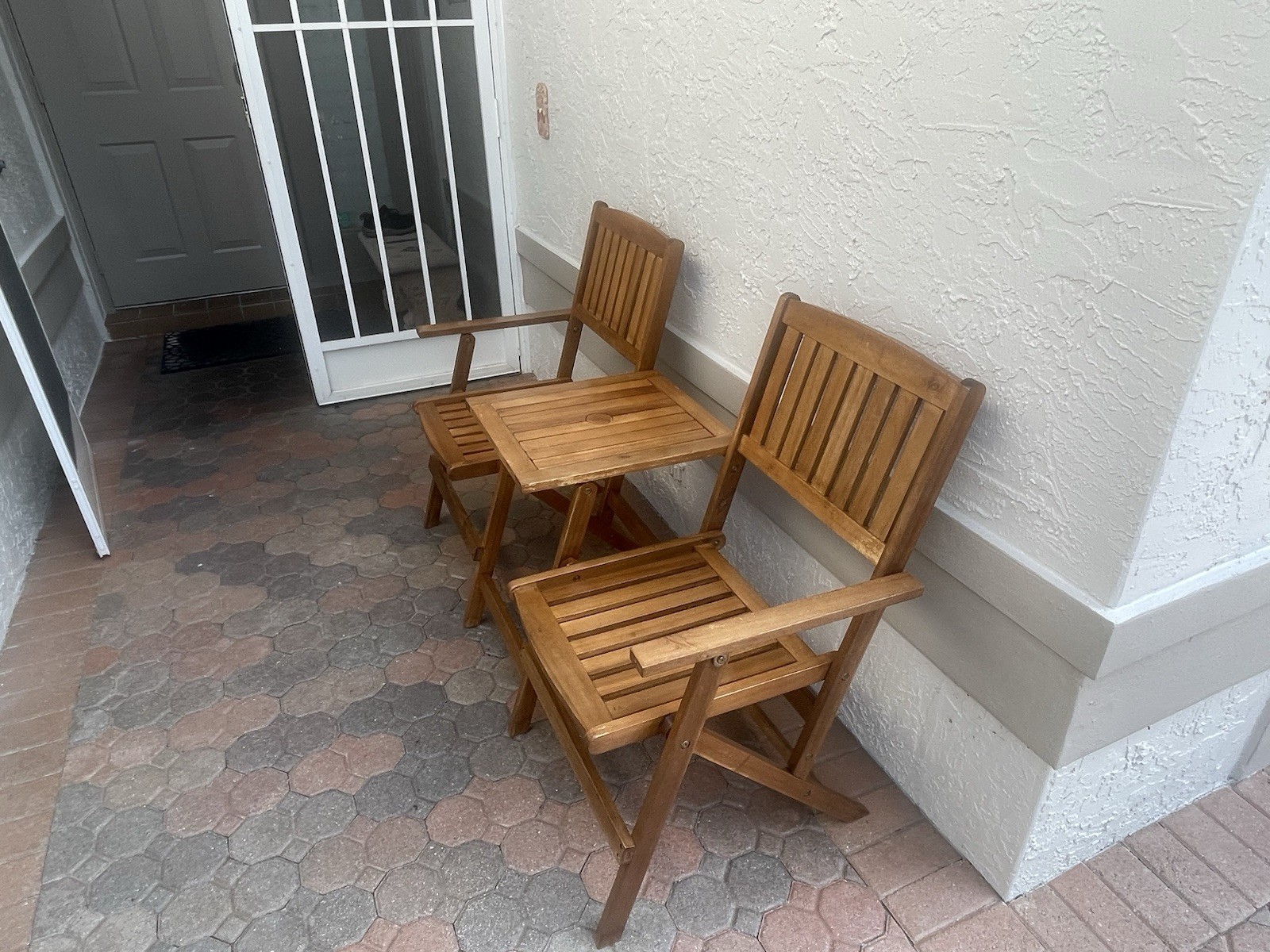 Folding Wood Patio Bistro Set 1 Piece Brown Square Table 2 Chairs Seats 2