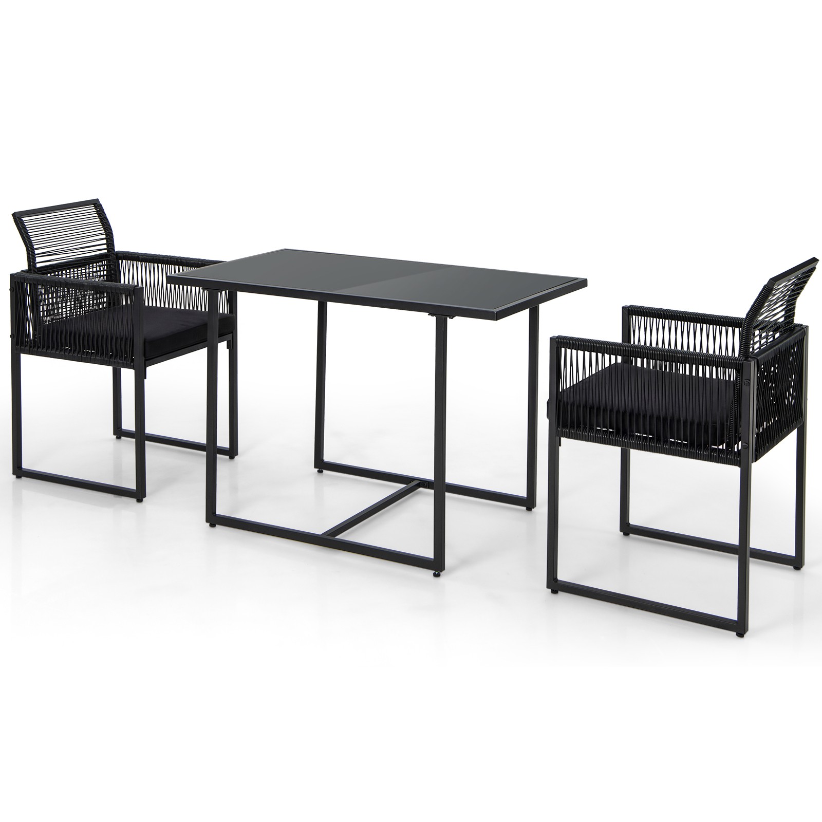 3PCS Patio PE Wicker Furniture Set Cushioned Chairs W/Folding Backrest Backyard