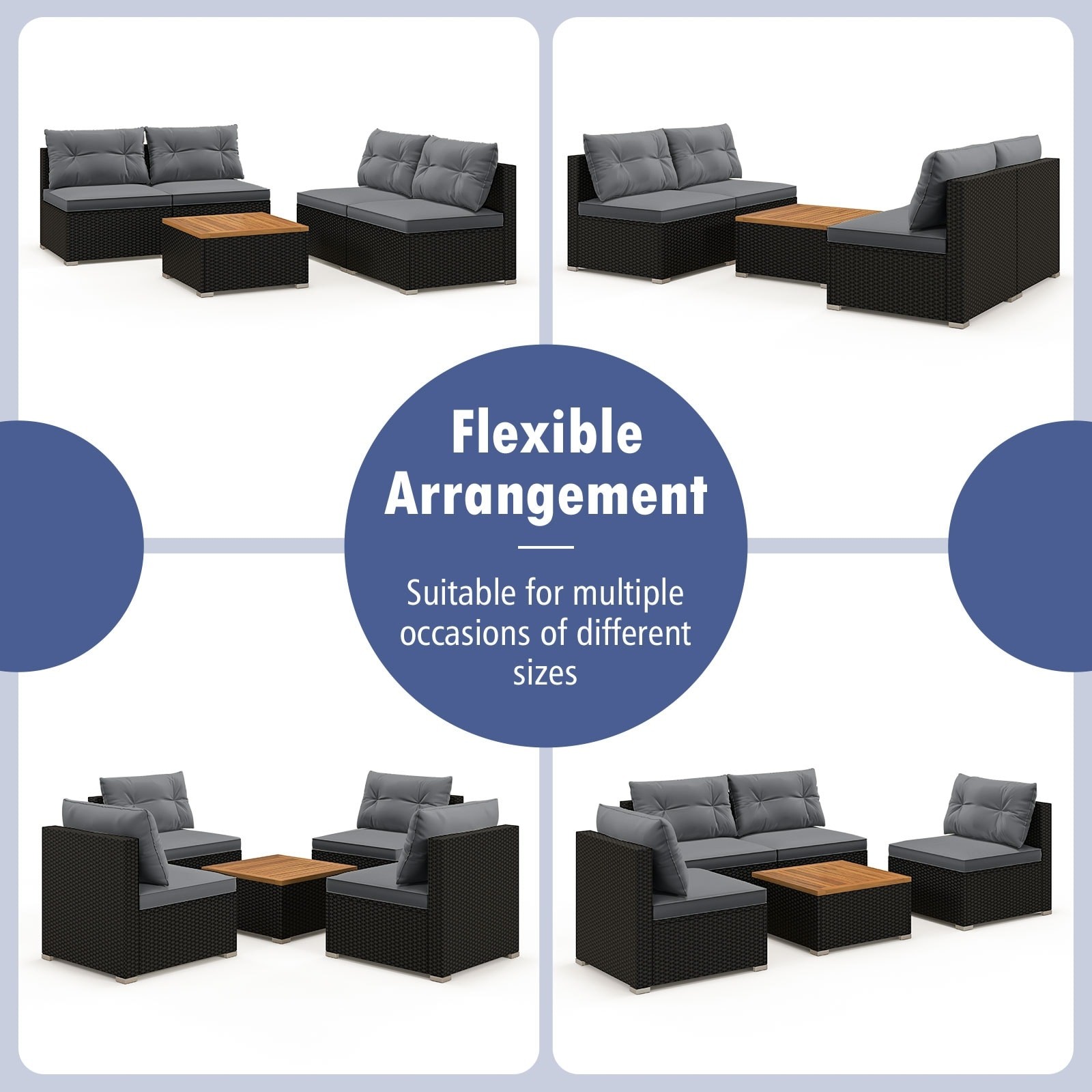 Gymax Set Of 5 Outdoor Furniture Set w/ Seat and Back Cushions Acacia