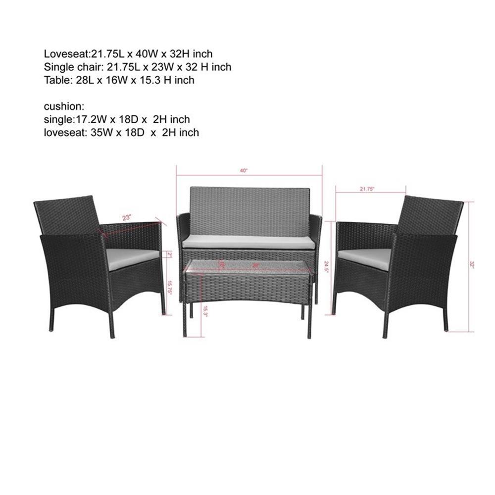Conor 4PC Steel Esprsso Resin Wicker Patio Conversation Set with Tan cushion
