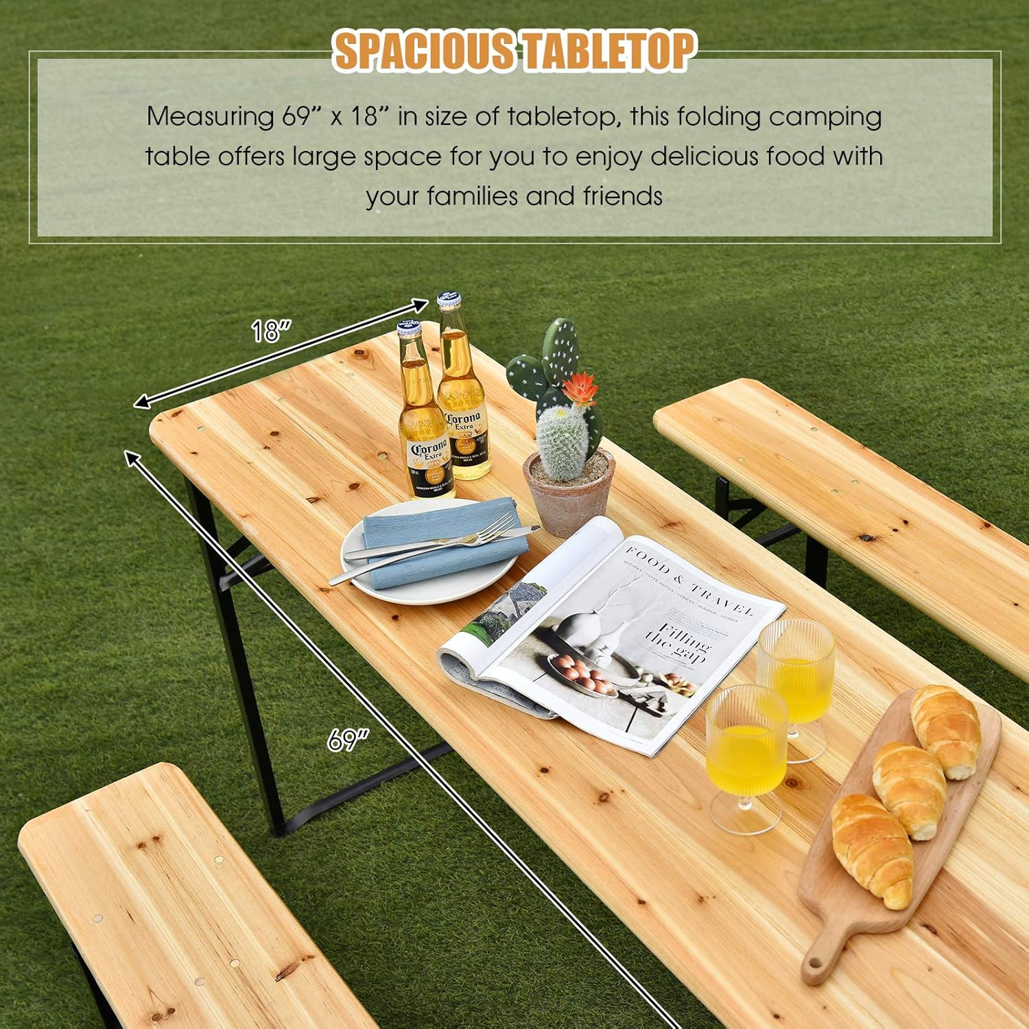 Rustic 3-Piece Fir Wood Dining Set for Patio, Garden, and Camping Use