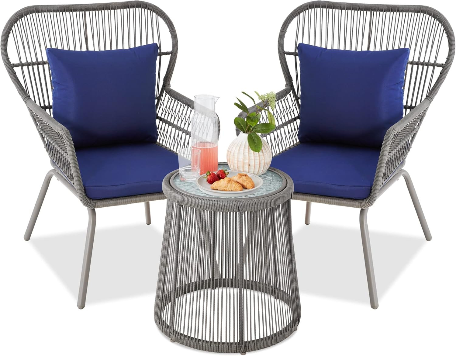 3-Piece Patio Conversation Bistro Set, Outdoor All-Weather Wicker Furniture for