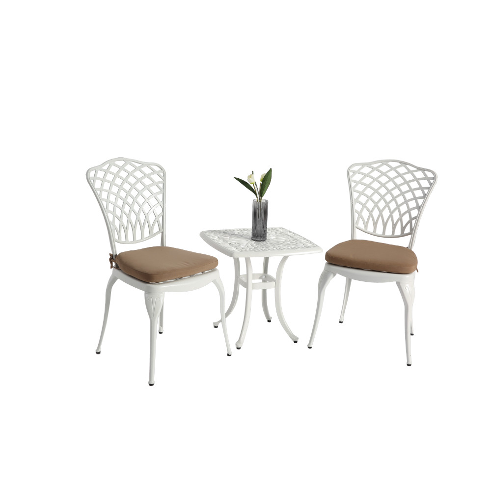 Bistro Set 3pcs Rustproof Cast Aluminum, 2 Chairs and 1 Round Table with cushion
