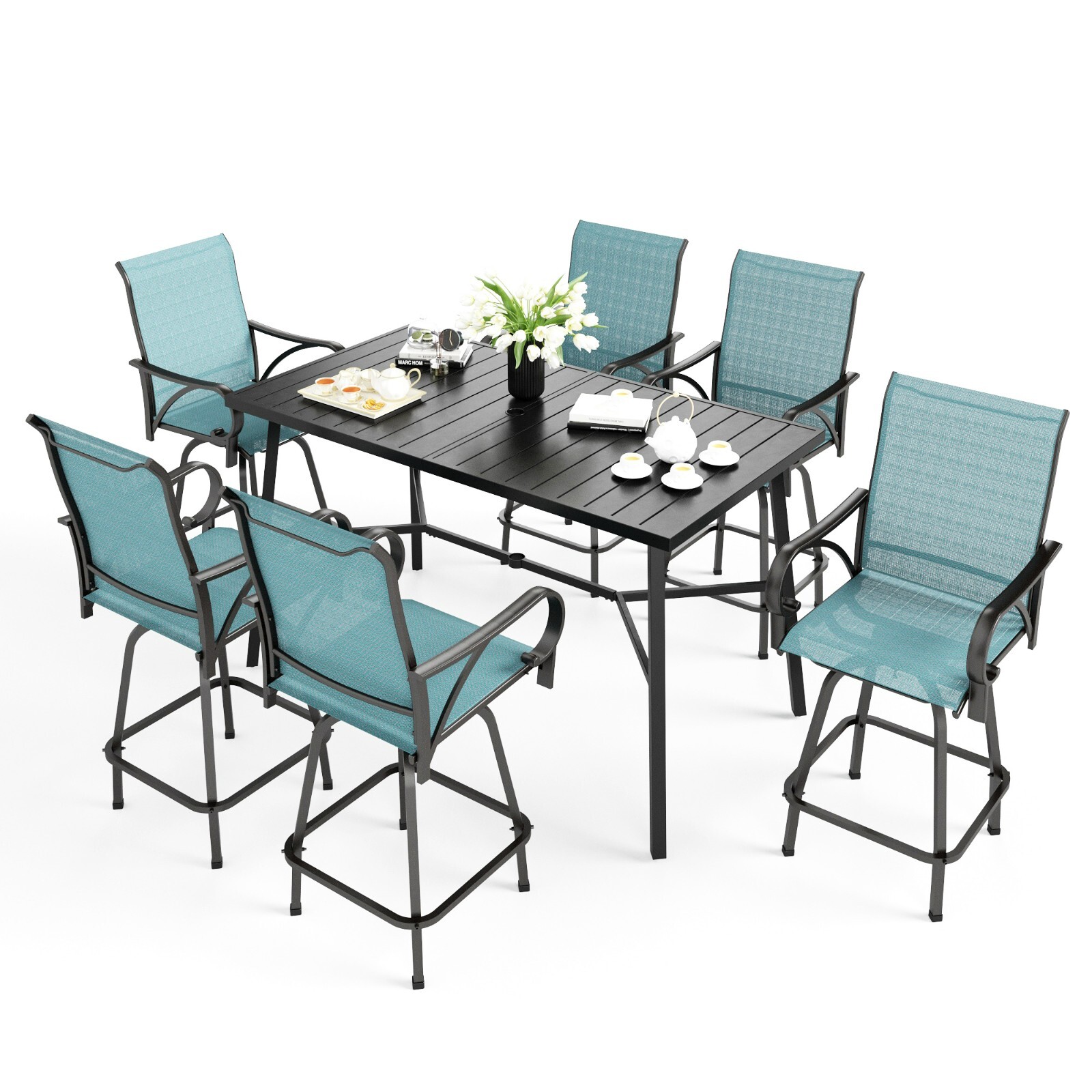 7Piece Bar Height Patio Dining Set Outdoor Table and Chair For Garden Heavy Duty