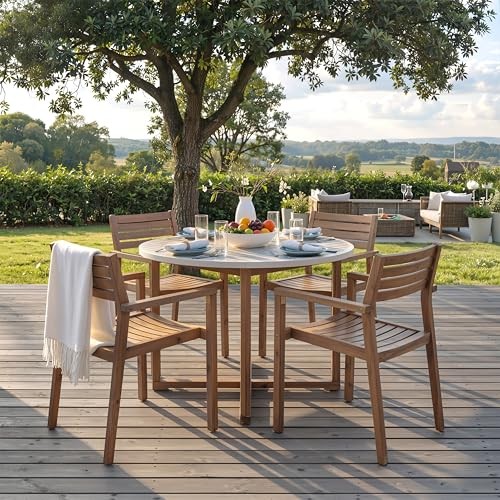5-Piece Outdoor Dining Set for 4 People, Weather Light Brown+light Gray