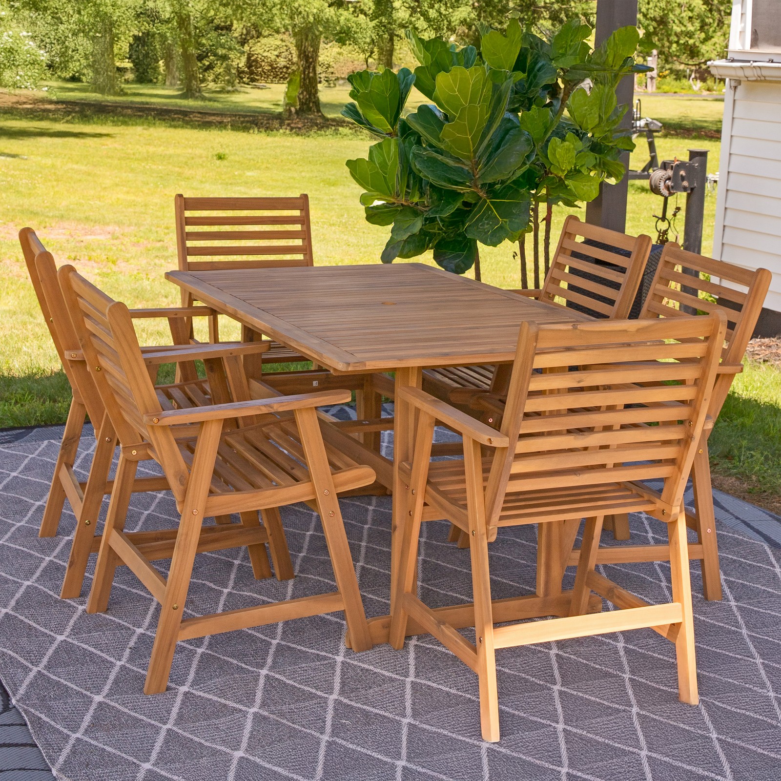 Hatteras Acacia Wood 7-Piece Outdoor Dining Set – Natural Oil by Sunnydaze