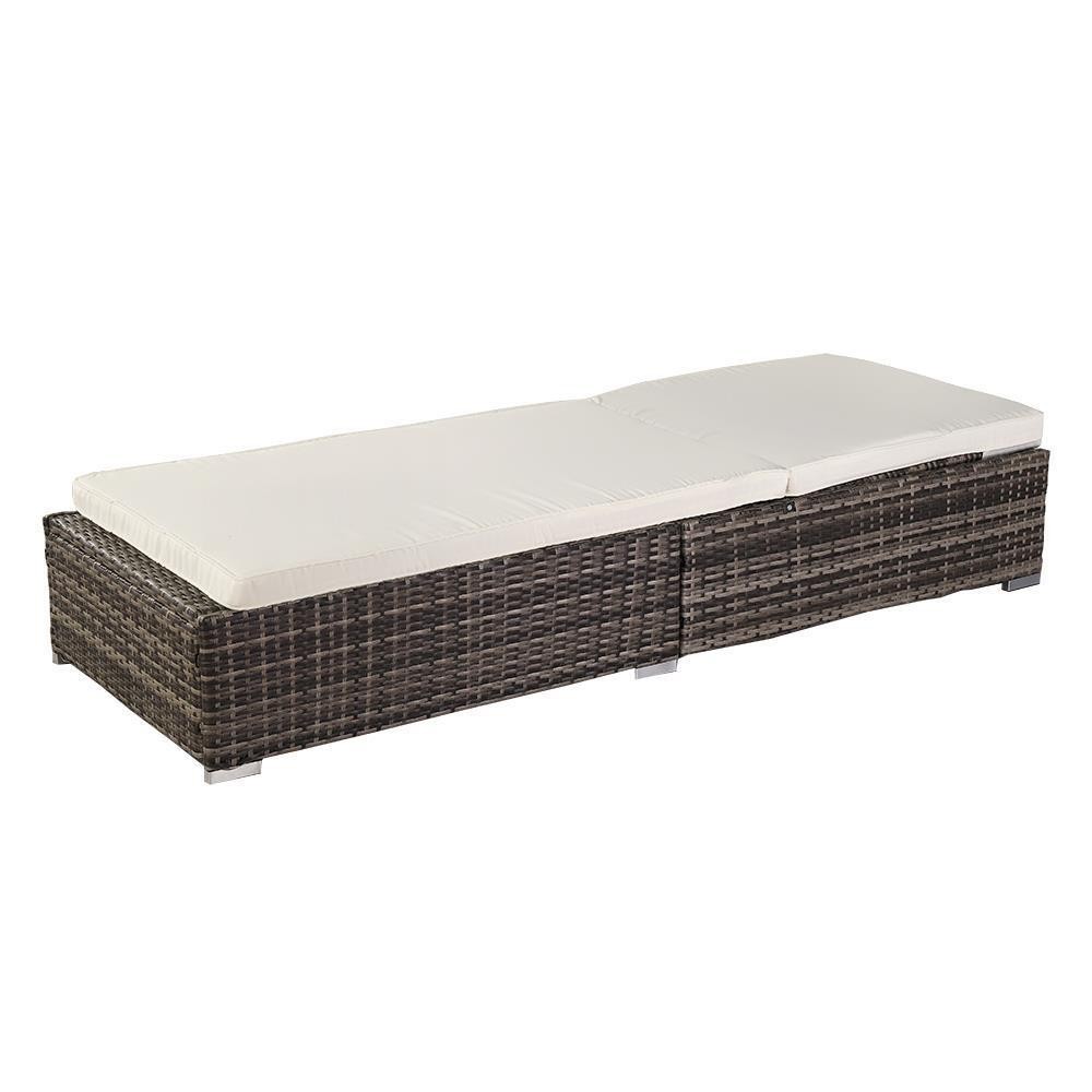 Patio Rattan Chaise Lounge Chair, Outdoor Reclining Chaise with White Cushion