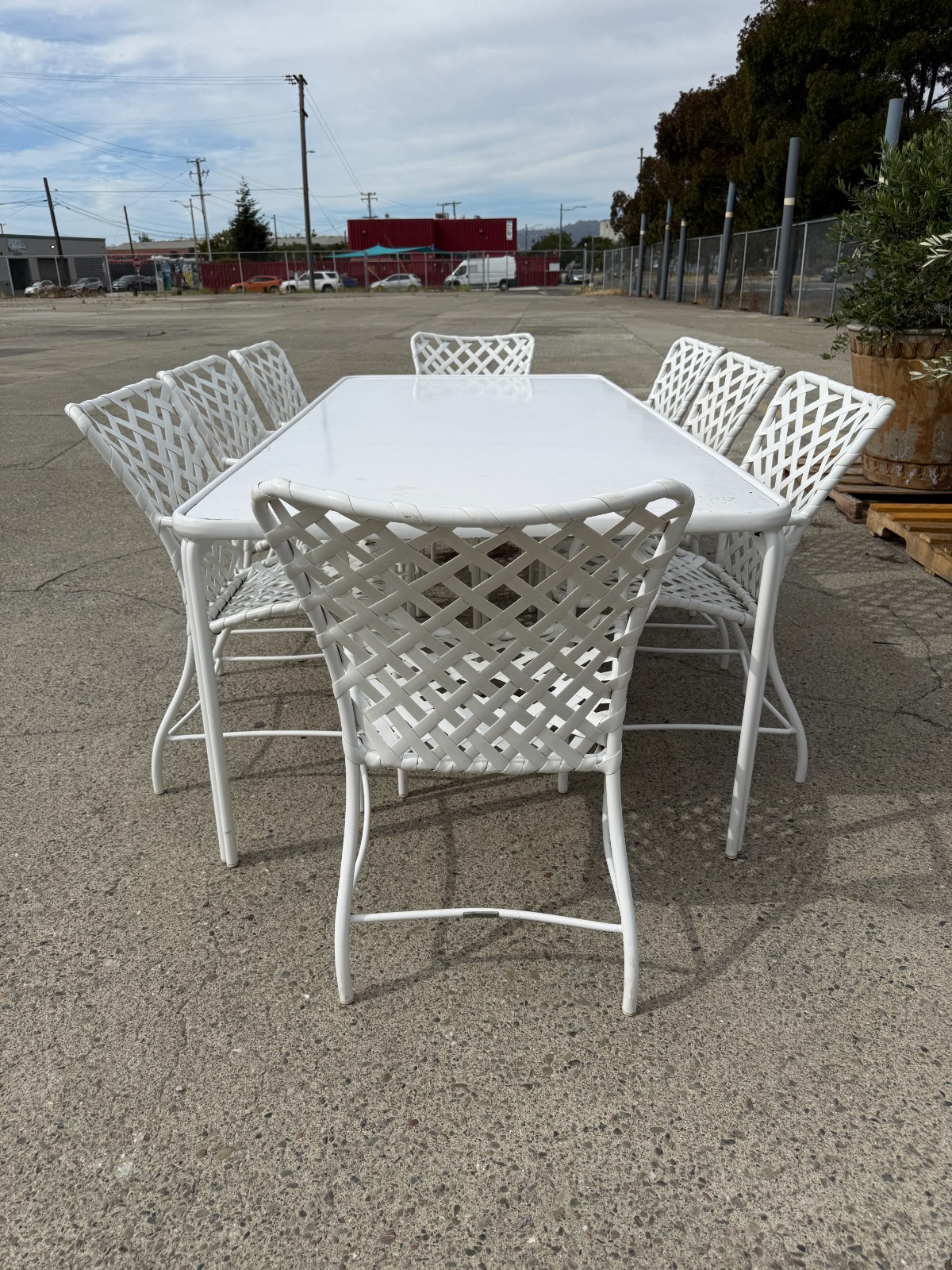 Brown Jordan Tamiami Dining Set Table 8 Chairs White Aluminum Patio Vintage MCM