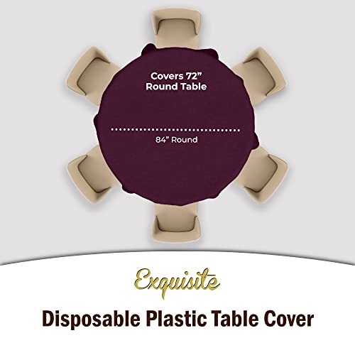 Exquisite 12-Pack Premium Plastic Tablecloth 84in. Round Table Cover – Plum