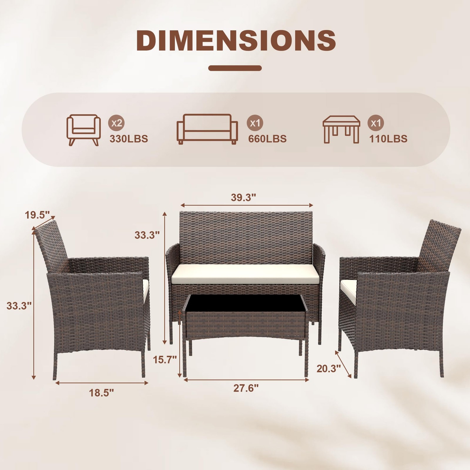 Patio Furniture Set, Outdoor Wicker Conversation Set with Cushion & Coffee Table