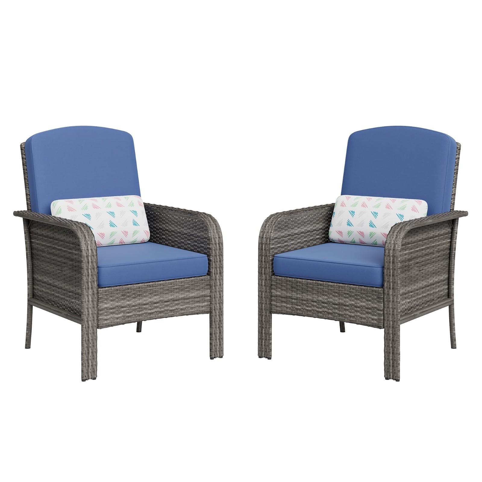 Garvee 2-Piece Outdoor Wicker Patio Chair Set with Cushions, Gray Blue