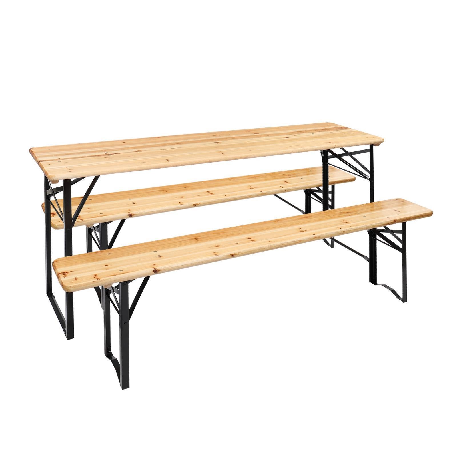 3 Pieces Outdoor Folding Wood Picnic Table Beer Bench Dining Set w/ Wooden Top