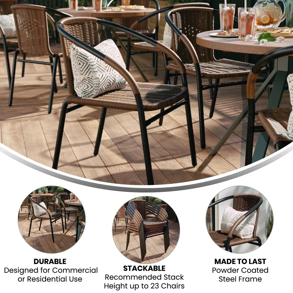 Stackable Patio Chairs Set 2 Outdoor Dining Porch Garden Brown Rattan Bistro New