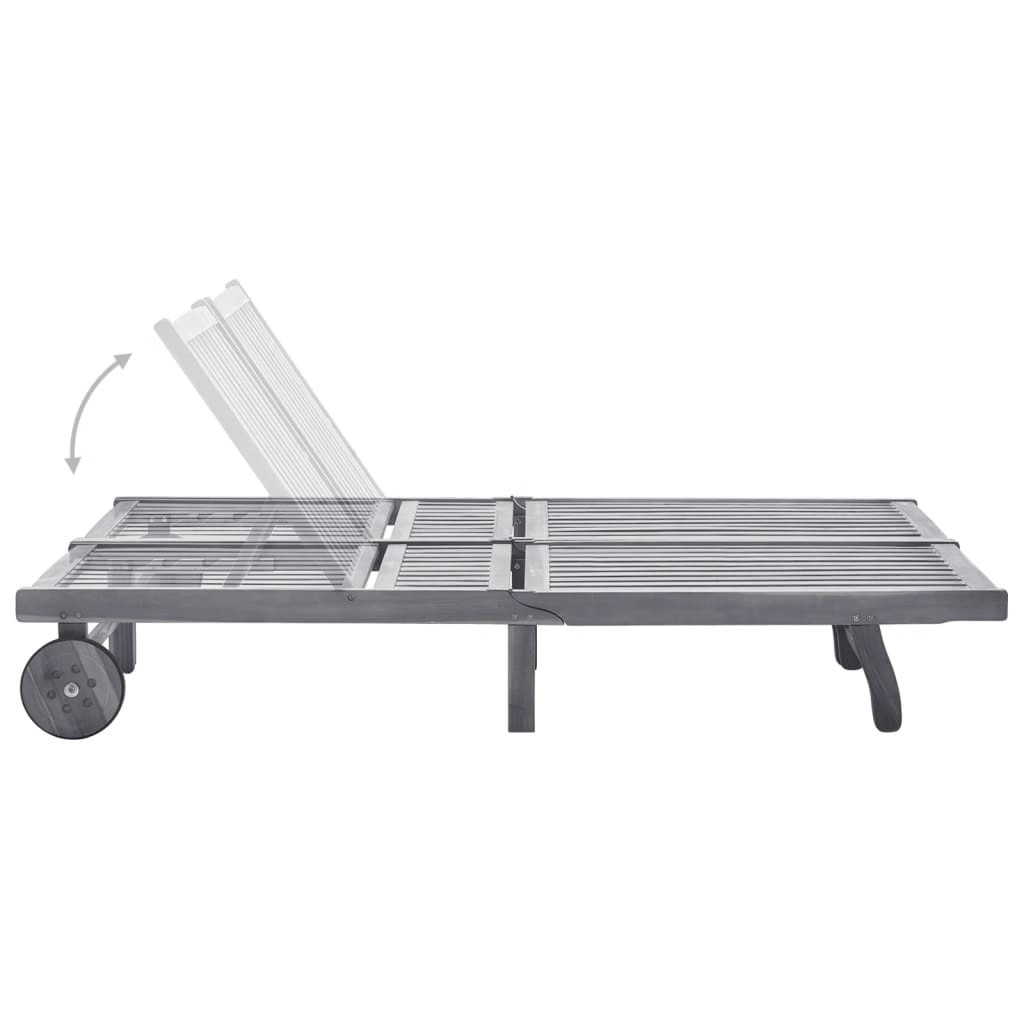Sun Lounger Grey Solid acacia wood, fabric (100% polyester) Large