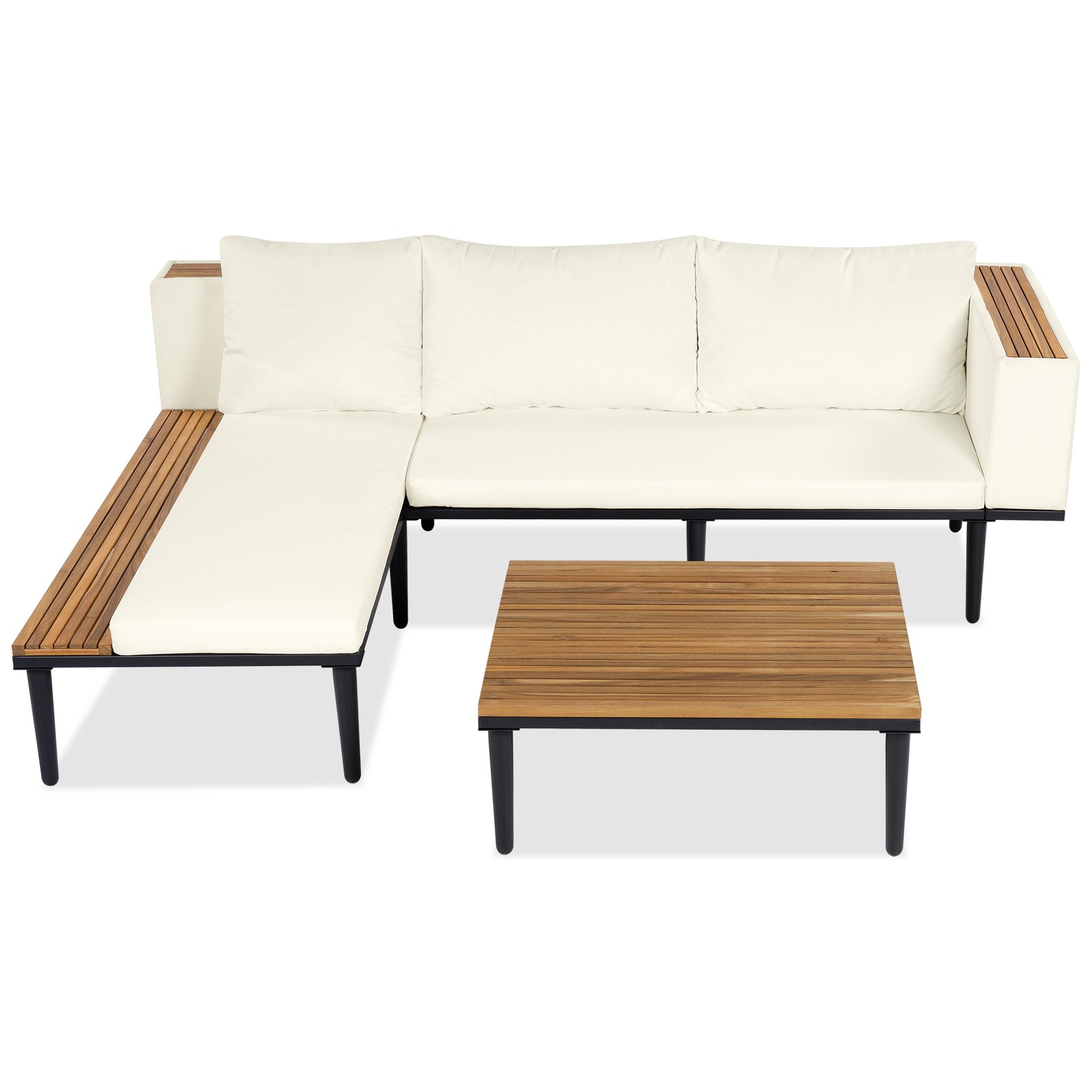 Acacia Wood Outdoor Sectional Sofa Set with Cushions Coffee Table