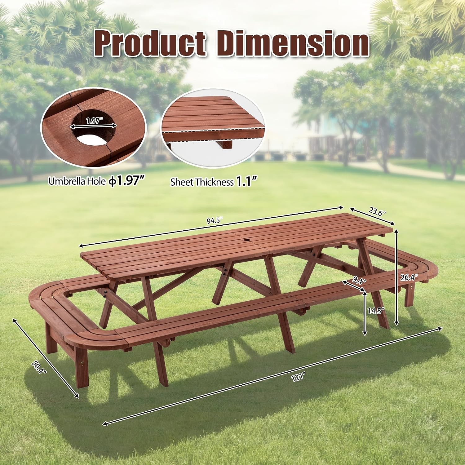 Picnic Table Bench Set 16 Persons 8FT Large Camping Table Wood Outdoor Dining