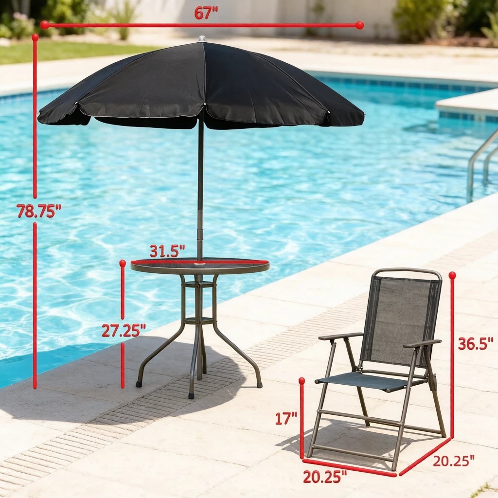 6-Piece Outdoor Dining Furniture Set w/ Umbrella, Table & 4 Chairs