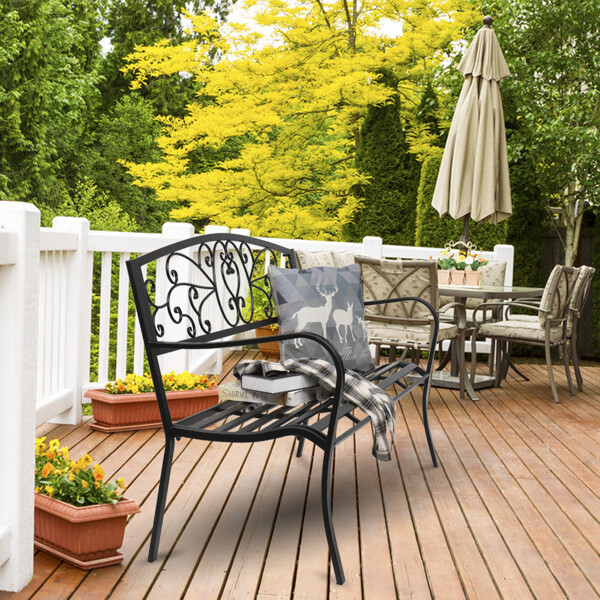 Metal Garden Bench Patio Bench Outdoor Porch Park Bench Cast Iron / Aluminum