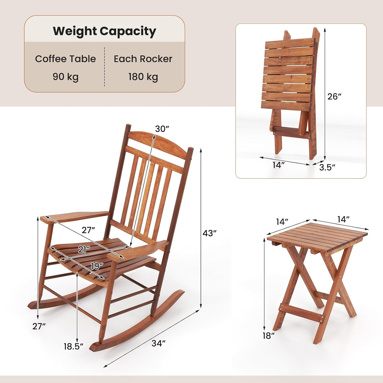 Stylish 3-Piece Outdoor Rocking Bistro Set with Folding Table & Chairs