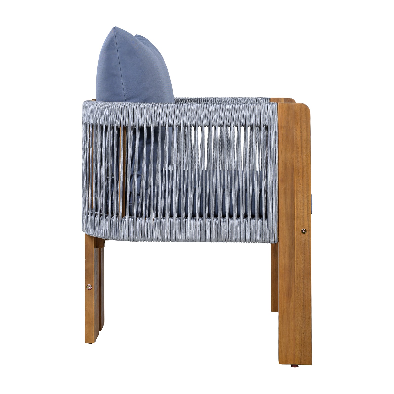 Acacia Wood Outdoor Dining Set with Cushions, Seats 4, Rope Chairs