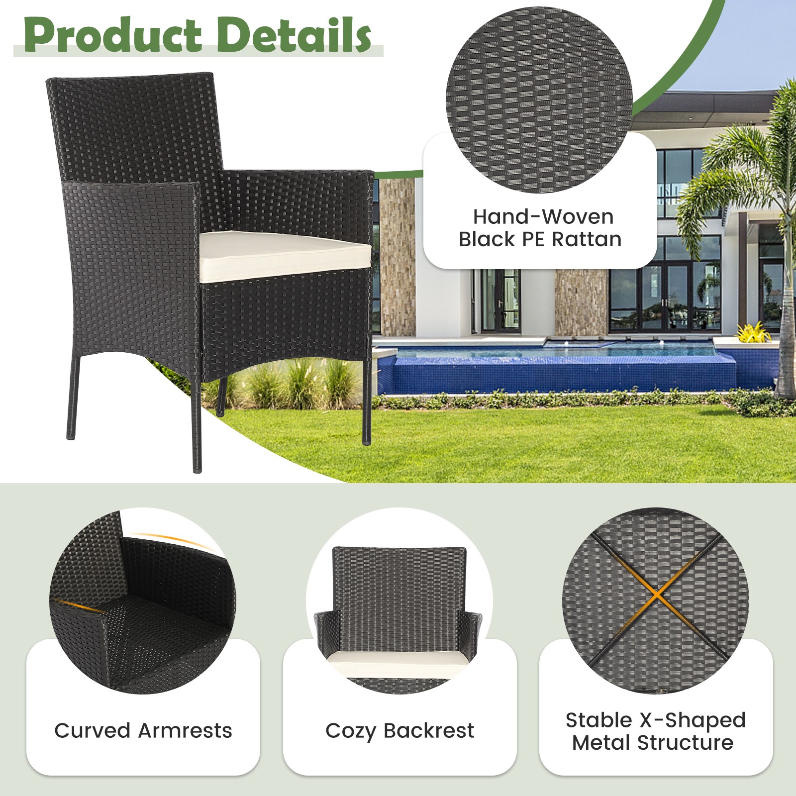 Patio 5PCS Rattan Furniture Set Cushioned Sofa Ottoman Armrest Side Table Garden