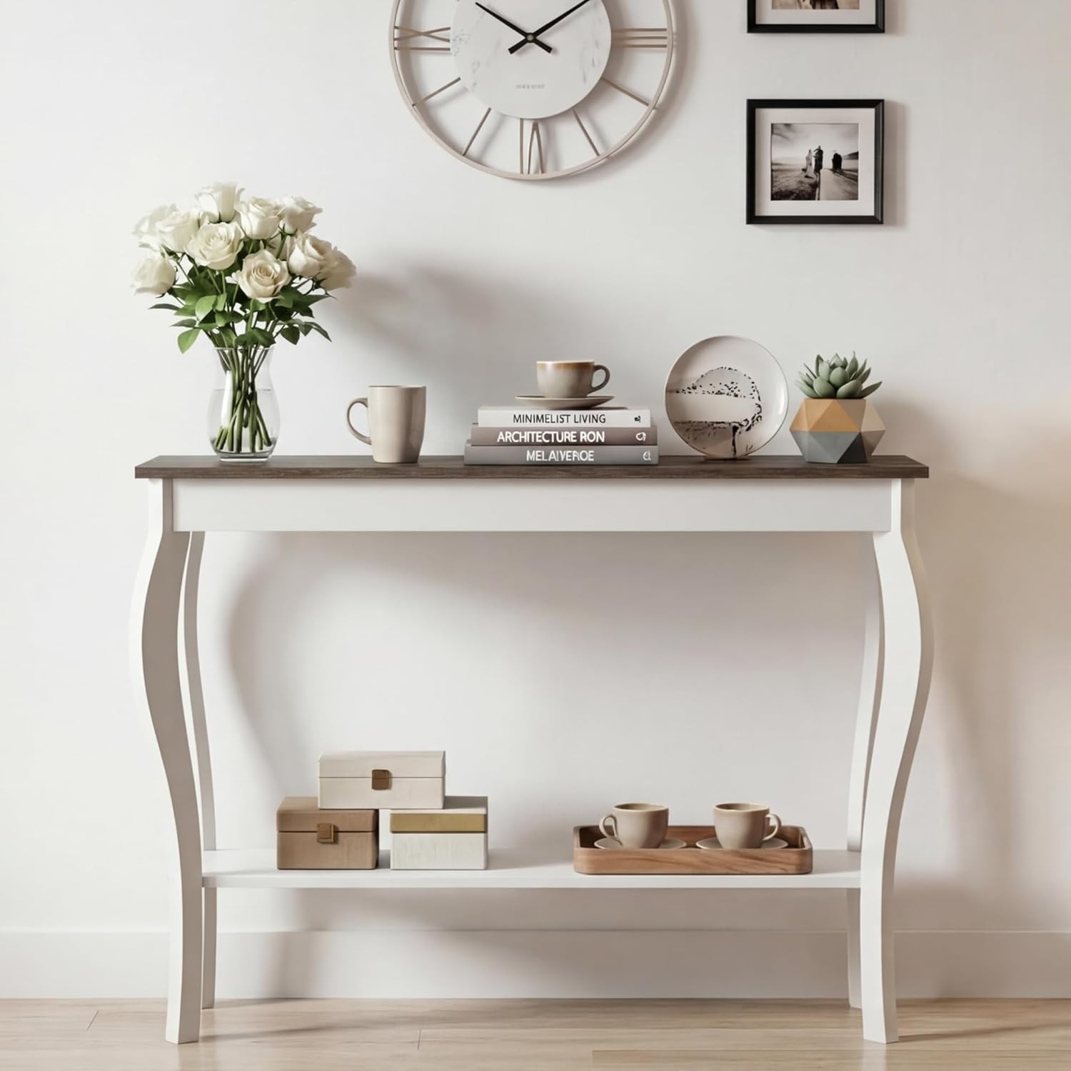 Narrow Farmhouse Console Table, Chic Accent Sofa Table, Entryway