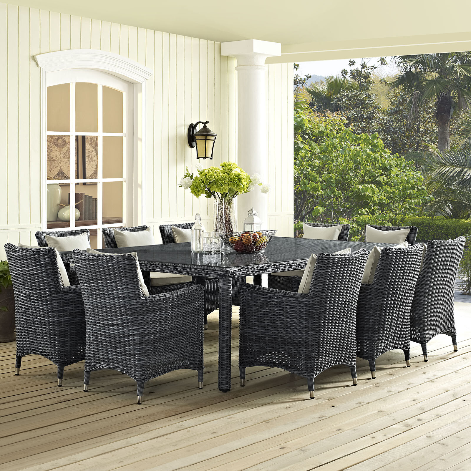 Modway Summon Wicker Rattan Outdoor Patio 90″ Rectangle Dining Table in Gray