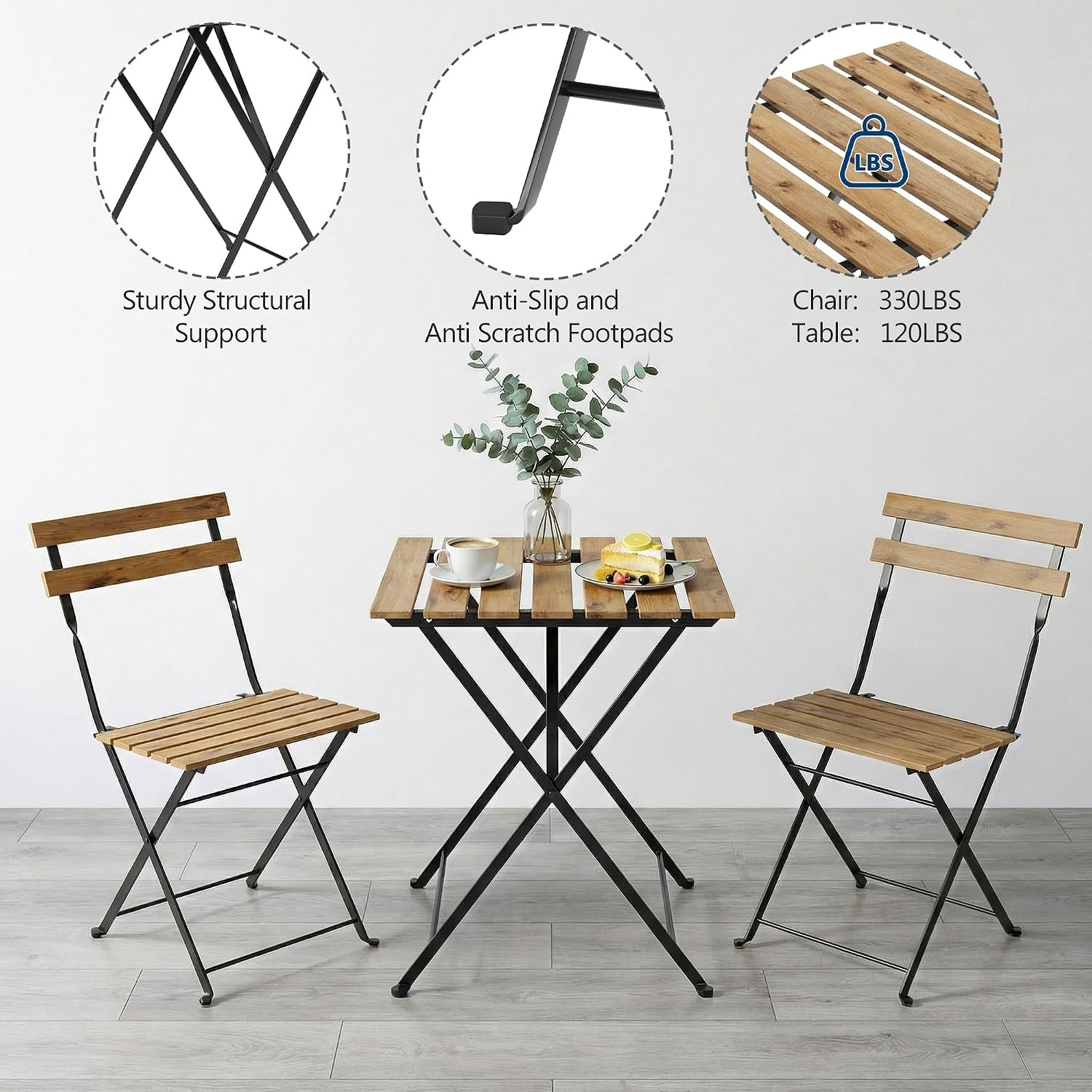 Bistro Table and Chairs Set of 2, 3-Pieces Patio Bistro, Folding, Outdoor/Indoor