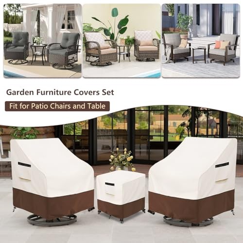 Patio Furniture Set Covers for 3 Piece Outdoor 3 Piece-L Beige – Chair Cover