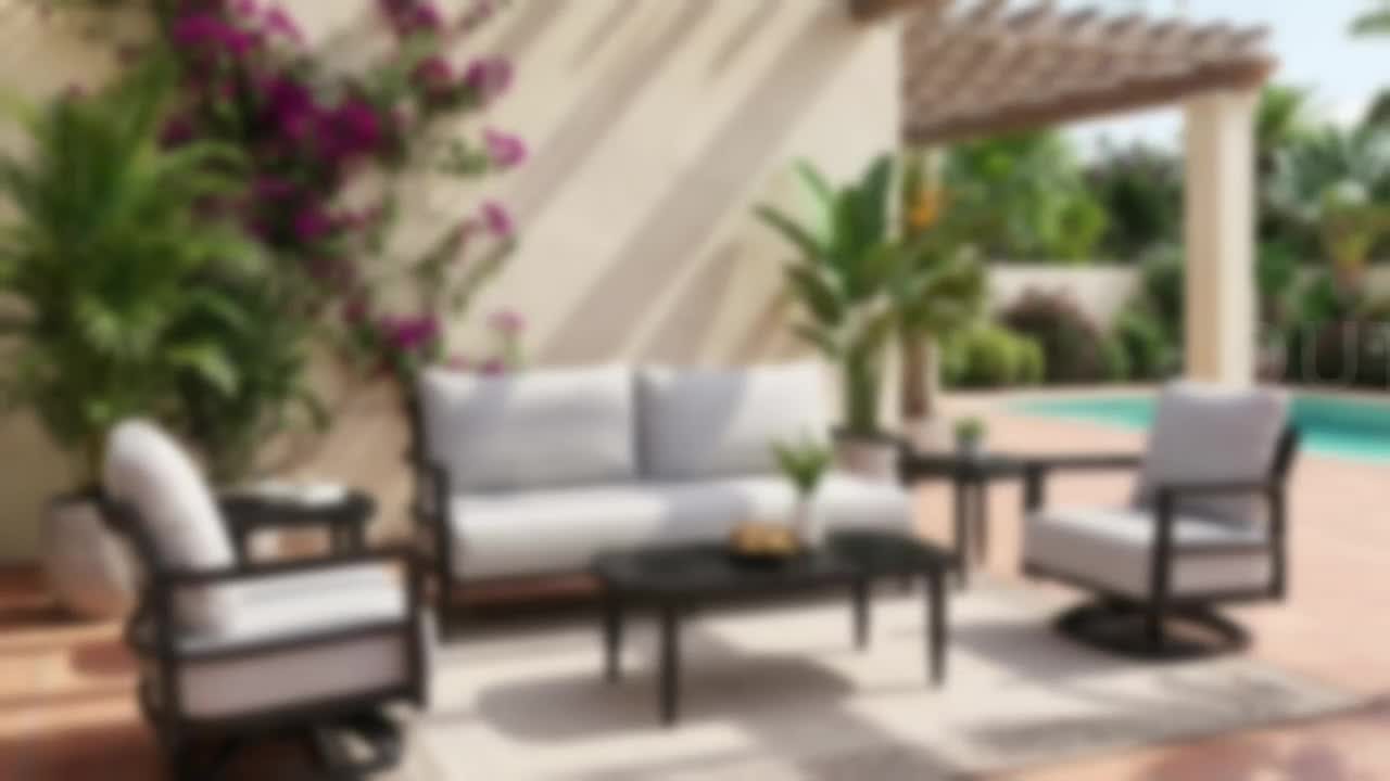 Modern Aluminum Patio Set 2 Swivel Chairs & 23.6″ Side Table