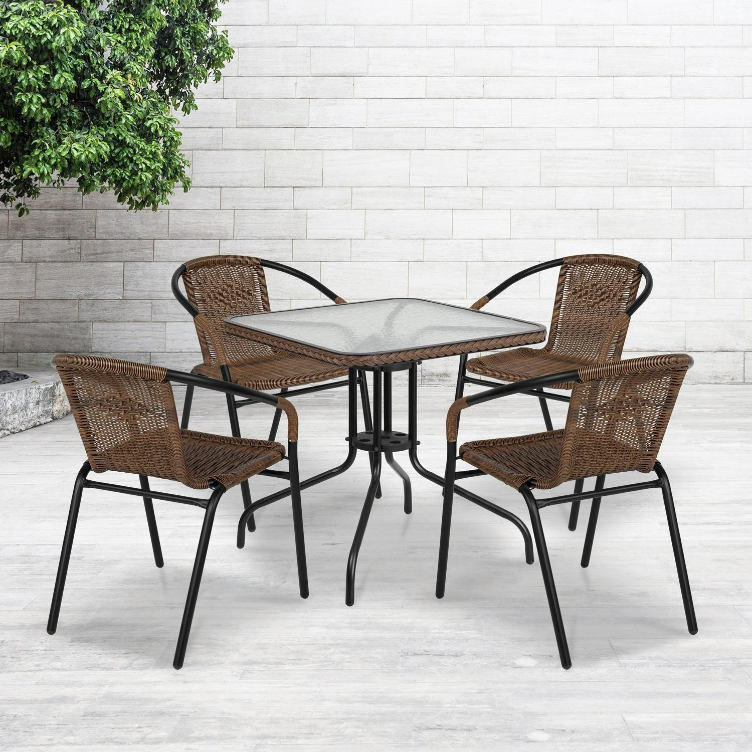 5-Piece Square Indoor/Outdoor Patio Table And Rattan Chairs Set – 28 W X 28 D X