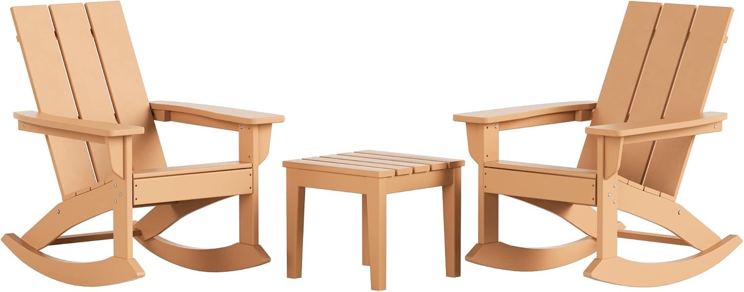 HDPE Modern Rocking Poly Adirondack Chair W/ Side Table 3-Piece