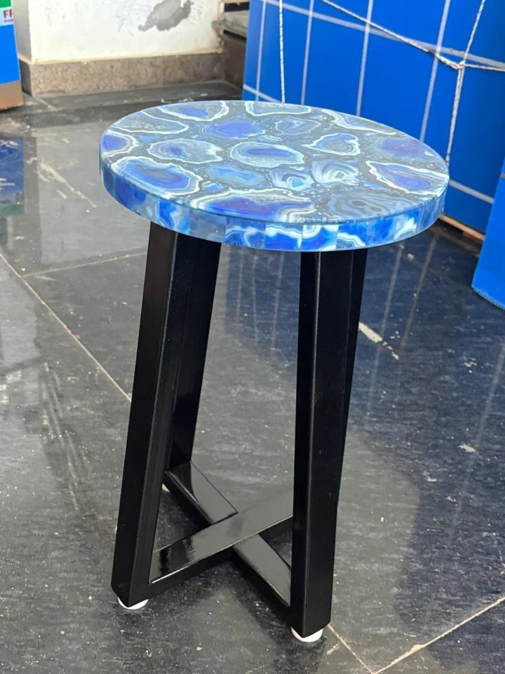 Blue Agate Corner Table Top – Natural Stone Luxury Side Table, Handmade Gemstone