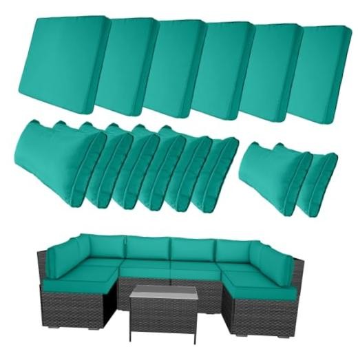 14 Piece Outdoor Patio Cushion Covers 25.6″L x 25.6″W x 4″H (covers) Teal