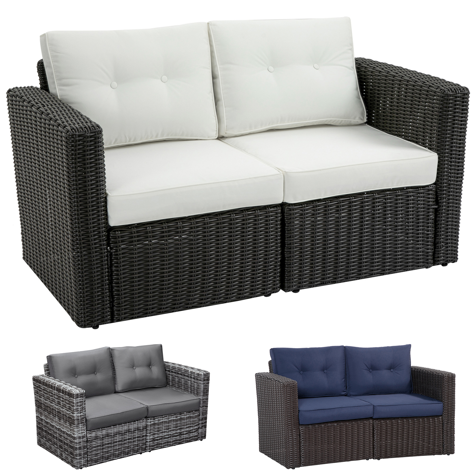 2-Piece Outdoor PE Rattan Wicker Patio Corner Sofa Loveseat w/Cushions