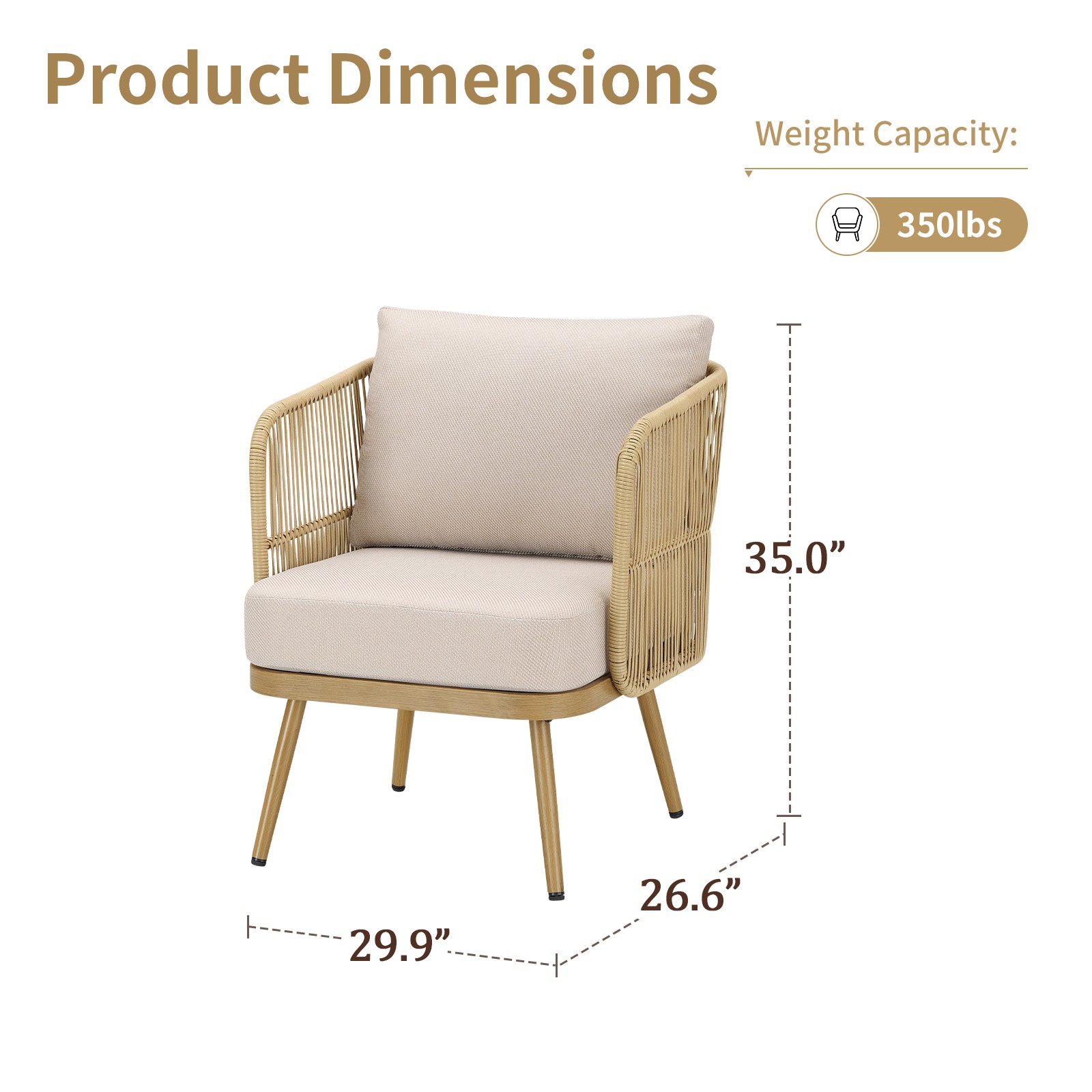 2-Piece PE Wicker Patio Chairs Set with 4″ Cushions, Barrel Chairs